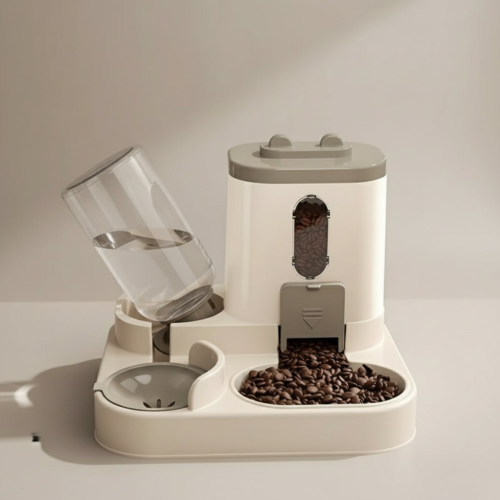 Dispensador 2 em 1: Comida & Água Sempre Frescas!