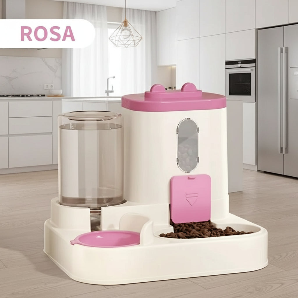 Dispensador 2 em 1: Comida & Água Sempre Frescas!