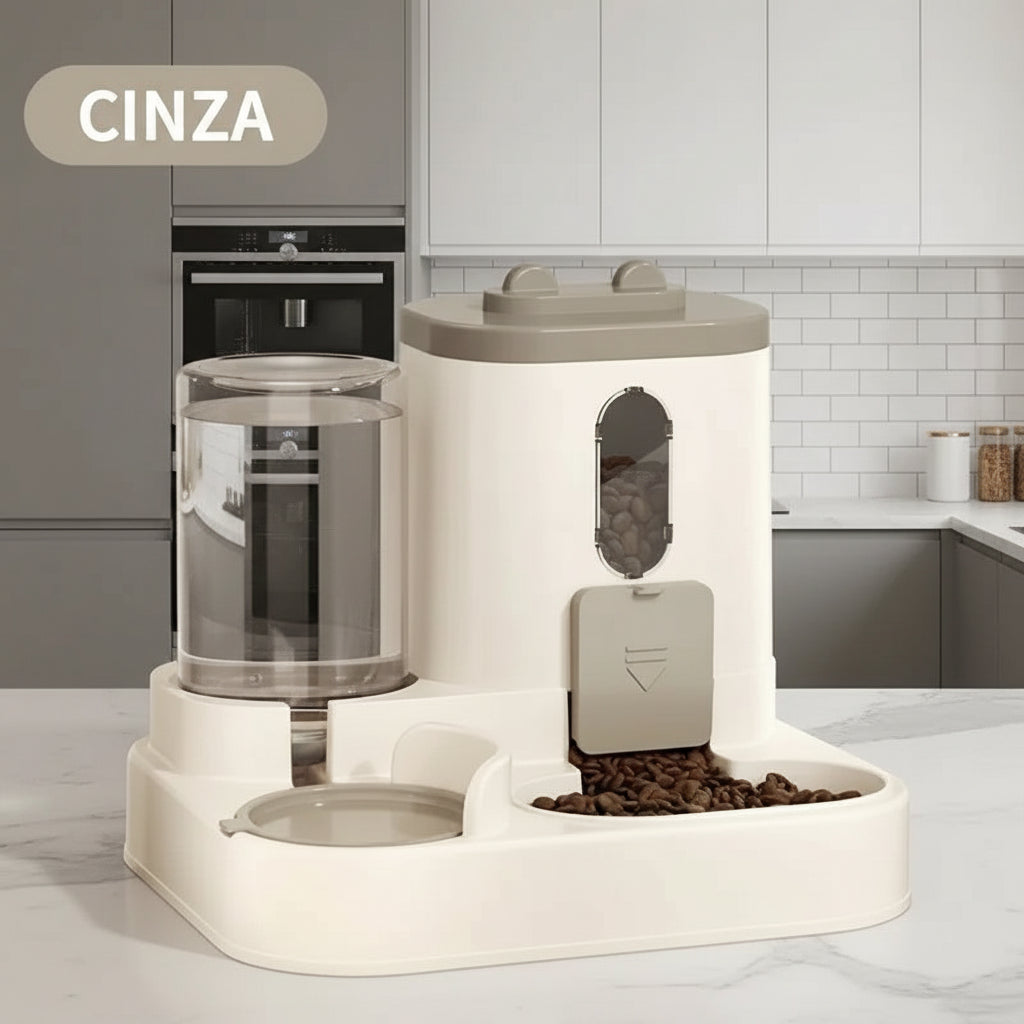 Dispensador 2 em 1: Comida & Água Sempre Frescas!